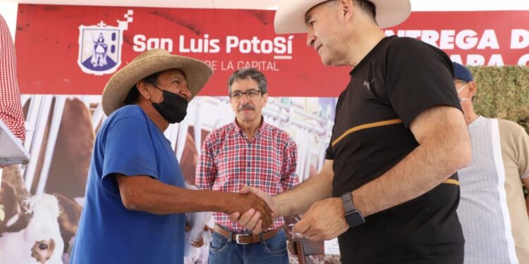 ALCALDE ENTREGA APOYOS A PRODUCTORES GANADEROS DE VILLA DE POZOS￼